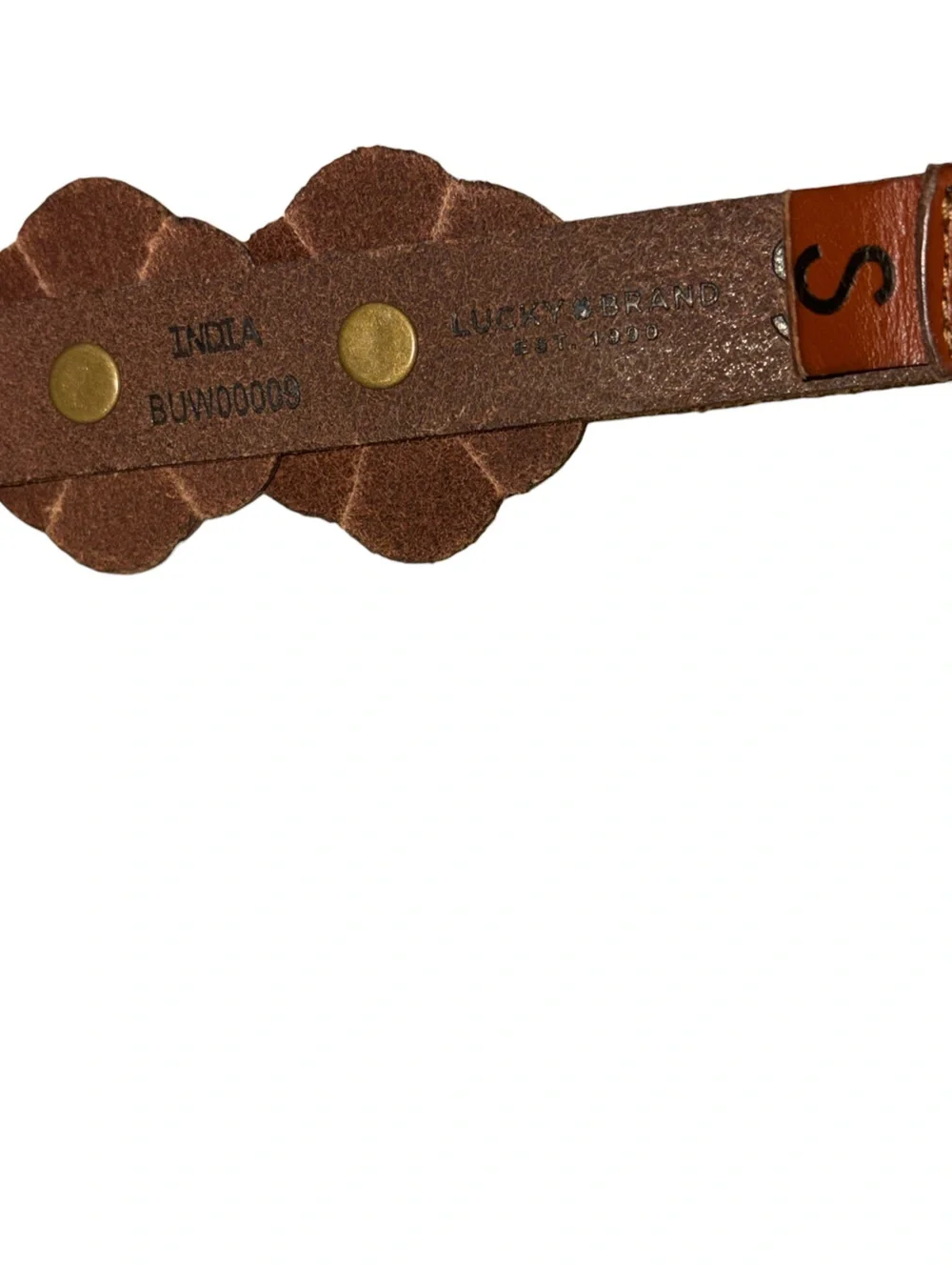 LN Lucky Brand Flower Festival Brown Leather Brass Adjustable Belt - S